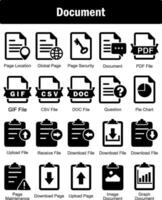en uppsättning av 20 dokumentera ikoner som sida plats, global sida, sida säkerhet vektor