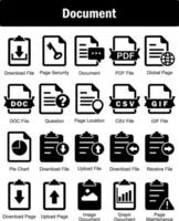 en uppsättning av 20 dokumentera ikoner som ladda ner fil, sida säkerhet, dokumentera vektor