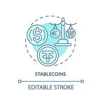 2d redigerbar stablecoins tunn linje ikon begrepp, isolerat vektor, blå illustration representerar digital valuta. vektor