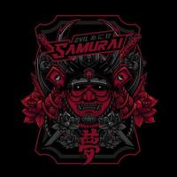 böser Samurai-Kopf mit Schwert mit Lotus-Ornament vektor