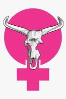 Tier Kopf mit Hörner auf Rosa Feminismus Symbol. vektor