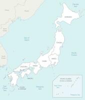 Vektor Karte von Japan mit Regionen und administrative Abteilungen, und benachbart Länder. editierbar und deutlich beschriftet Lagen.