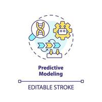 prediktiv modellering begrepp ikon. analysera stor datauppsättningar av patient information. ai och ml i precision medicin abstrakt aning tunn linje illustration. isolerat översikt teckning. redigerbar stroke vektor