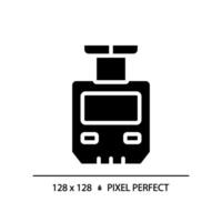 suspendiert Einschienenbahn Pixel perfekt schwarz Glyphe Symbol. Suspension Eisenbahn. hängend Zug. Öffentlichkeit Transport. Silhouette Symbol auf Weiß Raum. solide Piktogramm. Vektor isoliert Illustration