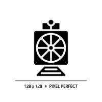 roterande snö plog pixel perfekt svart glyf ikon. ånga tåg. järnväg underhåll. väg rengöring. tung maskin. silhuett symbol på vit Plats. fast piktogram. vektor isolerat illustration