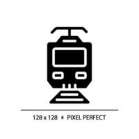 elektrisk tåg pixel perfekt svart glyf ikon. modern lokomotiv. hög fart. järnväg elektrifiering. över huvudet rader. silhuett symbol på vit Plats. fast piktogram. vektor isolerat illustration