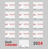 2024 Kalender Jahr Vektor Illustration. Woche beginnt auf Sonntag, einfach Planer Design Vorlage, Schreibtisch Kalender 2024 Jahr, Mauer Kalender 2024 Vorlage, drucken Medien, Werbung