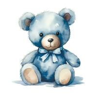 Aquarell Zeichnung, süß Bär im Blau Farbe, Kinder- Spielzeug. Neugeborene Junge. es ist ein Junge vektor