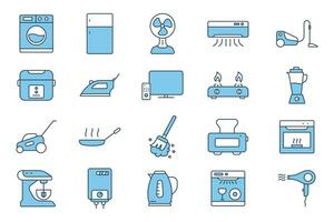 Hem apparat ikon uppsättning. ikon relaterad till hushåll apparat. som innehåller tvättning maskin, kylskåp, fläkt, Vakuum rengöringsmedel, TV och Mer. platt linje ikon stil design. enkel vektor design redigerbar