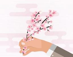 Hand, die bunten Zweig der Kirschblüten hält. Vektor-Illustration vektor