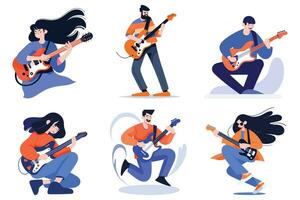 Hand gezeichnet Musiker spielen Gitarre und Singen im eben Stil vektor