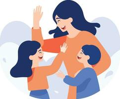hand dragen mor och barn talande lyckligt i platt stil vektor