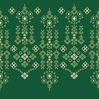 ethnisch geometrisch Stoff Muster Kreuz Stich.ikat Stickerei ethnisch orientalisch Pixel Muster Grün Hintergrund. abstrakt, vektor, illustration. Textur, Kleidung, Rahmen, Dekoration, Motive, Seide Hintergrund. vektor