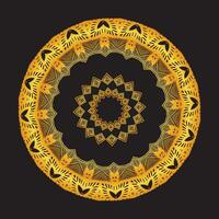 Luxus Zier Mandala Design Hintergrund im Gold, Luxus Hochzeit Einladung, Zier Blumen- Ecke rahmen, schwarz Hintergrund mit Gold Mandala Dekoration vektor