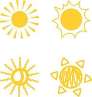 süß Gelb Karikatur Sonne Vektor Symbol einstellen