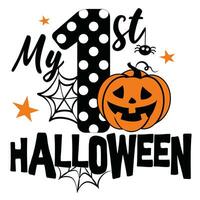 meine zuerst Halloween, Babys 1 Halloween, Lager Illustration, Feier Halloween. jung und Glücklich, t Hemd Grafik, Poster, Party Konzept, Textil- Design, und Karte. vektor