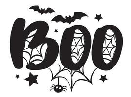 das Boo Kader. Halloween Vektor Illustration mit Fledermäuse, Sterne und Spinne Netz.