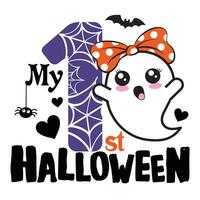 meine zuerst Halloween, Babys 1 Halloween, Lager Illustration, Feier Halloween. jung und Glücklich, T-Shirt Grafik, Poster, Party Konzept, Textil- Design, und Karte. vektor