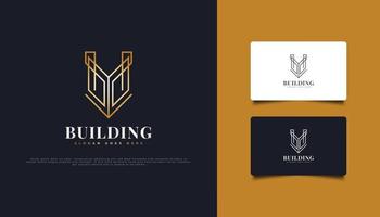 Luxus-Gold-Immobilien-Logo-Design mit Linienstil. Bau-, Architektur- oder Gebäudelogo-Designvorlage vektor
