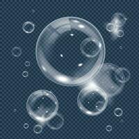 vit under vattnet bubbla. realistisk vektor illustration av luft eller tvål vatten bubblor med reflektioner. begrepp av ekologi skydd , spara planet eller miljö vård