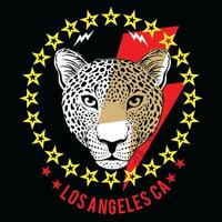 los angeles. design för en leopard huvud t-shirt Nästa till de symbol av blixt omgiven förbi stjärnor. vektor