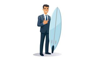 Mann im Geschäft passen mit Surfbrett Vektor eben isoliert Illustration