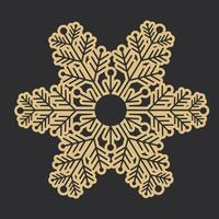 golden Schneeflocke Kristall elegant Linie Weihnachten Dekoration auf dunkel Hintergrund, Winter Ornament gefroren Element. Vektor Illustration