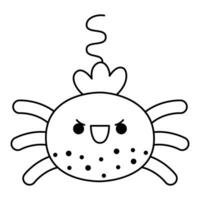 Vektor schwarz und Weiß kawaii Spinne. süß lächelnd Halloween Linie Charakter zum Kinder. komisch Herbst alle Heilige Tag Karikatur Tier Illustration. Samhain Party Insekt Symbol oder Färbung Seite