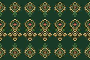 ethnisch geometrisch Stoff Muster Kreuz Stich.ikat Stickerei ethnisch orientalisch Pixel Muster Grün Hintergrund. abstrakt, vektor, illustration. Textur, Kleidung, Rahmen, Dekoration, Motive, Seide Hintergrund. vektor