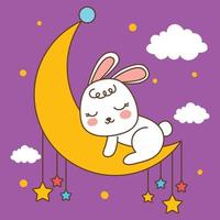 Kaninchen schlafen in der Mondillustration. gut zum drucken. vektor