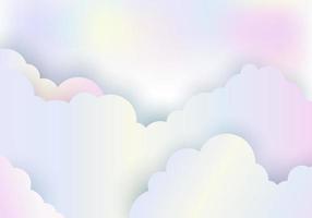 molnig regnbågefärg pastellhimmel bakgrund pappersskuren stil vektor