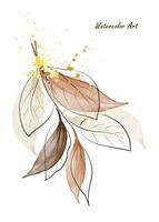 braun Blätter Geäst Aquarell Kunst dekoriert mit Gold spritzt vektor