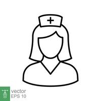 Krankenschwester Symbol. einfach Gliederung Stil. medizinisch Assistent, weiblich, Frau, Medizin, Arzt, Gesundheit, Medizin, Krankenhaus Konzept. dünn Linie Symbol. Vektor isoliert auf Weiß Hintergrund. Folge.