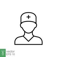 sjuksköterska ikon. enkel översikt stil. medicinsk assistent, manlig, man, läkare, läkare, hälsa, medicin, sjukhus begrepp. tunn linje symbol. vektor isolerat på vit bakgrund. eps.