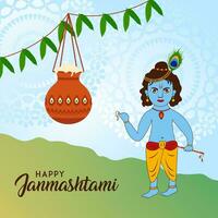 krishna Janmashtami firande posta med skön dekorativ bakgrund vektor