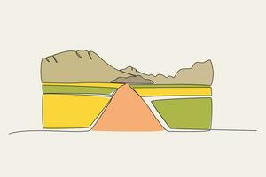 färgrik illustration av en by i de kullar vektor