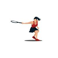 vektor illustrationer - sport kvinna gunga hans tennis racket vågrätt till nå de boll - platt tecknad serie stil