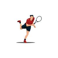 vektor illustrationer - sport man gunga hans tennis racket till smash de boll - platt tecknad serie stil