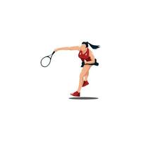 vektor illustrationer - sport kvinna gunga hans tennis racket till smash de boll - platt tecknad serie stil