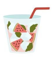 Wassermelone Sommer- Limonade. Karikatur Vektor Illustration mit Stroh, Eis Würfel im Glas. erfrischend kalt Obst trinken. Grafik zum Poster, Banner, Flyer, Cocktail Party. frisch und saftig Getränk.