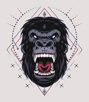 illustration, grymt gorillahuvud med helig geometri vektor