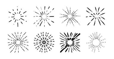 einstellen von süß Starburst Gekritzel Element Vektor. Hand gezeichnet Gekritzel Stil Sammlung von anders Sternenexplosion, funkeln, Feuerwerk. Illustration Design zum drucken, Karikatur, Karte, Dekoration, Aufkleber, Symbol. vektor