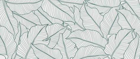 botanisch Monstera Blatt Linie Kunst Hintergrund Hintergrund Vektor. Luxus natürlich Hand gezeichnet Laub Muster Design im minimalistisch linear Kontur einfach Stil. Design zum Stoff, Abdeckung, Banner, Einladung. vektor