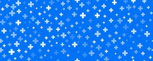 medicinsk korsa och plus bakgrund. abstrakt sömlös blå mönster för sjukhus och apotek. geometrisk former prydnad. vektor bakgrund