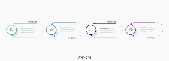 Vektor-Infografik-Etikettendesign-Vorlage mit Symbolen und 4 Optionen oder Schritten. kann für Prozessdiagramme, Präsentationen, Workflow-Layouts, Banner, Flussdiagramme und Infografiken verwendet werden. vektor