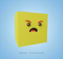 Gelb Würfel mit wütend Gesicht im 3d Vektor Illustration