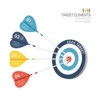 Infografik Design Vorlage. 2024 Geschäft Ziel Pfeil Konzept mit 4 Schritte vektor