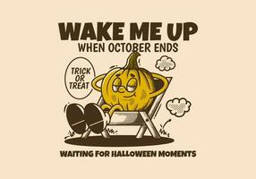 aufwachen mich oben wann Oktober endet, Halloween Kürbis Charakter Schlaf auf das Stuhl vektor