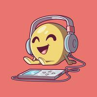 Emoji Charakter Hören zu Musik- Vektor Illustration Design Konzept. Kommunikation, Technik, Musik- Design Konzept.
