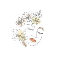 kvinna ansikte linje konst med sakura blommor. kvinna dragen kontinuerlig stil, vektor liner för kosmetisk företag
